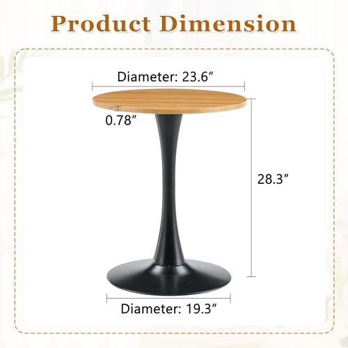 23.6" Round Dining Table, Mid-Century Modern Tulip Table with Thickened Tabletop & Metal Pedestal, Circle Bistro Table for Kitchen, Small Places, Apartments, Cafe - color: Wood, size: 23.6" dining table
