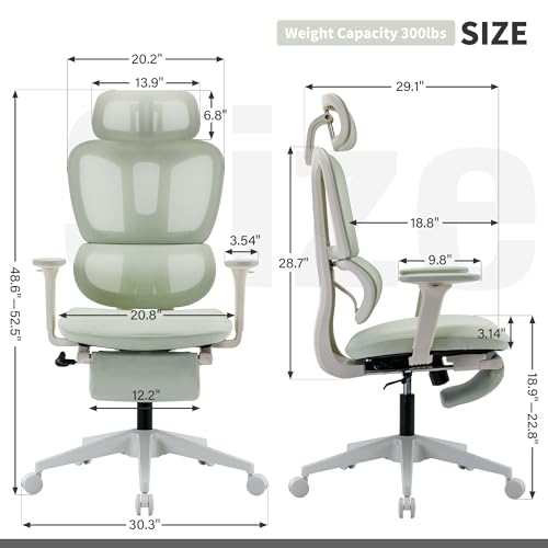 Ergonomic Office Chair with Footrest, 90-135° Reclining High Back Desk Chair with Lumbar Support, 2D Headrest, 2D Armrests, Computer Chair for Long Hours, Green - color: Green
