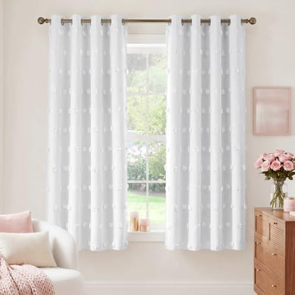 NICETOWN Pure White Pom Pom Curtains, True Blackout Double Layer Sheer Drapes for Nursery & Kids Room, Thermal Insulated Room Darkening Window Treatments, 52 x 63 Inch, 2 Panels - color: Pure White, size: 52"W x 63"L (Pack of 2)