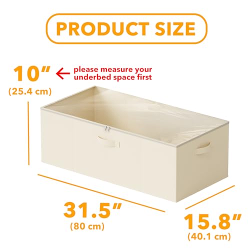SpaceAid 2팩 25.4cm(10인치) 높이 침대 아래 보관 용기, 침실, 기숙사, 옷, 옷장 정리, 침대 시트 및 담요용 뚜껑이 있는 대형 침대 밑 보관 정리함 통 (베이지) - color: 베이지.