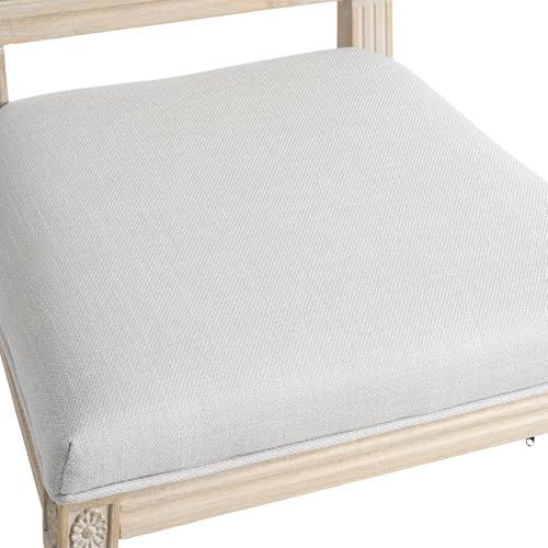 Kmax Farmhouse Dining Room Chairs, Fabric French Distressed Bedroom Chairs with Rectangle Rattan Back, Elegant Tufted Kitchen Chairs, Set of 2, Light Grey - color: White Wash/Rattan Light Grey, size: 2 Chairs
