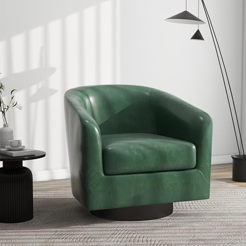 Swivel Barrel Accent Chair, Comfy Reading Armchair, Green, Set of 2 | Club Chairs for Adults, Low-Back Design, Modern Round Style, Solid Wood Frame & Metal Swivel Base, For Living Room & Bedroom - color: Green
