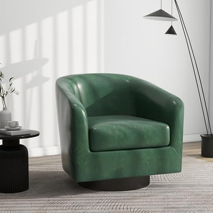 Swivel Barrel Accent Chair, Comfy Reading Armchair, Green, Set of 2 | Club Chairs for Adults, Low-Back Design, Modern Round Style, Solid Wood Frame & Metal Swivel Base, For Living Room & Bedroom - color: Green