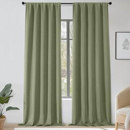 Sally Extra Sage Green Blackout Curtains 108 Inches Long 2 Panels Set for Bedroom Living Room, Solid Thermal Insulated Privacy Room Darkening Window Treatment Drapes, 2 Pcs Each W50 x L108 Inch - color: Sage Green, size: 50"W x 108"L (Pack of 2)