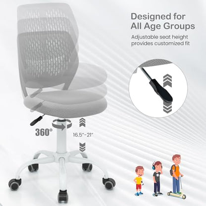 GIANTEX Kids Desk Chair, Adjustable Children Study Chair, Swivel Armless Mesh Task Office Chair, Computer Desk Chair with Adjustable Height & Lumbar Support (Grey) - color: Grey