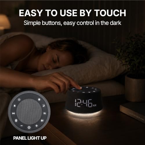 White Noise Alarm Clock for Bedroom, Night Light, Bluetooth Audio | Sleep sounds, Bluetooth speaker, ambient night light, dimmable display, adjustable alarm volume, bedside routine for adults - color: Gray