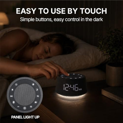 White Noise Alarm Clock for Bedroom, Night Light, Bluetooth Audio | Sleep sounds, Bluetooth speaker, ambient night light, dimmable display, adjustable alarm volume, bedside routine for adults - color: Gray