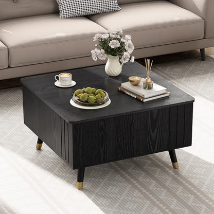 JOINICE Black Lift Top Coffee Table with Storage for Living Room,Square | 32" Multi-functional Pop Up Center Table,Large Hidden Compartments with Solid Wood Legs,Lift to 23",Hold 100lbs,Easy Assembly - color: Black_square