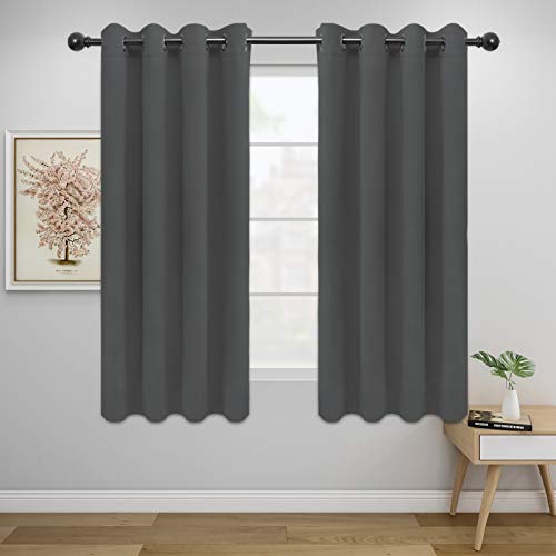 Easy-Going Blackout Curtains for Bedroom, Solid Thermal Insulated Grommet and Noise Reduction Window Drapes, Room Darkening Curtains for Living Room, 2 Panels (52x46 in,Gray) | Washable Grommet Top Window Drapes for Bedroom and Living Room, Noise Reductio