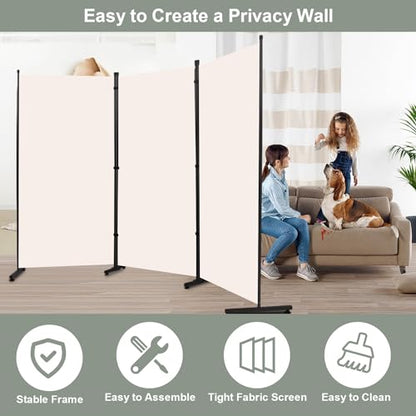 Room Divider 3 Panel Folding Privacy Screen, Round Pad Design Wall Divider | 71''Hx102''W, UV Protection Fabric, Wobble-free Metal Frame, Large 3 Panel Partition Room Dividers, Indoor Window Blackout - color: Beige