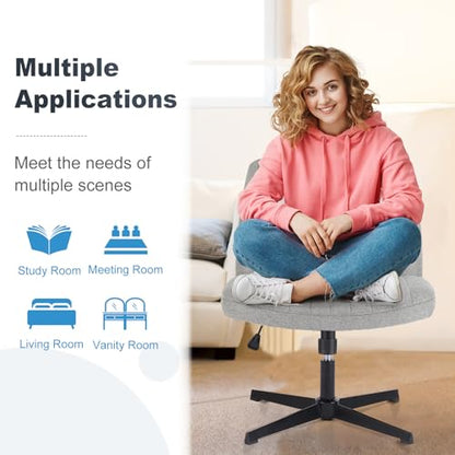 DUMOS Criss Cross Chair No Wheel Legged Office Wide Comfy Desk Vanity Chair, Armless Computer Task Seating Comfy Fabric, Swivel Home Height Adjustable for Bedroom, Study, Grey No Wheel - color: Grey No Wheel