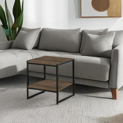 FURINNO Camnus Modern Living 2-Tier End Table, Columbia Walnut, 15.9 in x 15.75 in x 18 in - color: Columbia Walnut, size: 2-Tier, 15.9" Square
