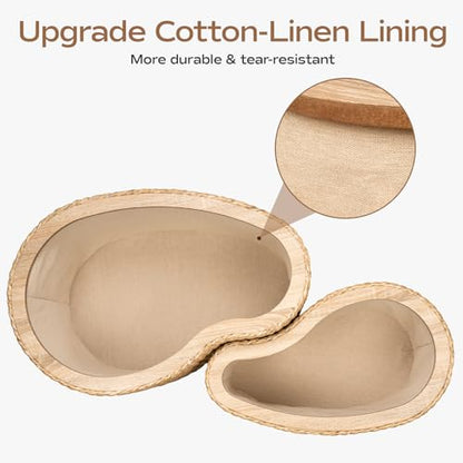 Cloud Nesting Coffee Table Set of 2 with Storage - Handwoven Wicker Rattan Ottoman Style, Boho Coastal Coffee Tables for Living Room, Rattan Coffee Table with Cover & Soild Wood Frame - color: Light Natural - Heart Shape