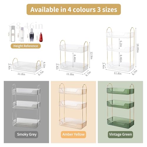 YCIA&DONE Bathroom Organizer Countertop, Makeup Storage, Skincare Cosmetic Tray Shelf, Perfume Holder Rack for Vanity Counter, Large Capacity, Easy to Install, Clean, 3 Tiers, Clear White - color: Clear White, size: 3-Tier