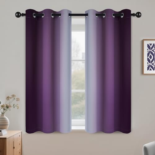 COSVIYA Grommet Room Darkening Ombre Purple Curtains W42xL45 inch | Purple and Greyish White Gradient Drapes, Light Blocking, Insulated Thermal Window Curtains for Bedroom/Living Room,2 Panels - color: Purple to Grayish White, size: 42"W x 45"L (Pack of 2