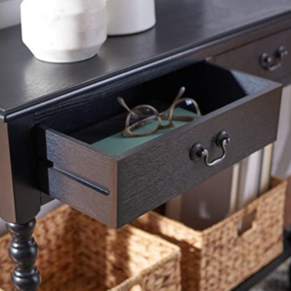 SAFAVIEH Furniture - Athena 2-Drawer Console Table - Black - Solid Wood - Farmhouse Classic Design - Ideal for Entryway, Living Room, Hallway, 35.5" W x 13" D x 29.5" H (CNS5702B) - color: Black
