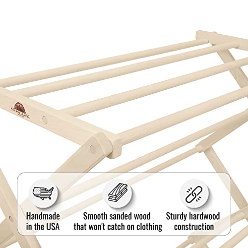 Premium American Maple Clothes Drying Rack - Handcrafted in Pennsylvania - Solid Wood Construction, Collapsible, Eco-Friendly Laundry Solution (Large) - color: Large | Flat Top