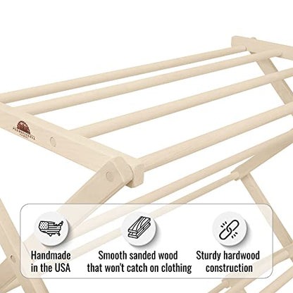 Premium American Maple Clothes Drying Rack - Handcrafted in Pennsylvania - Solid Wood Construction, Collapsible, Eco-Friendly Laundry Solution (Large) - color: Large | Flat Top