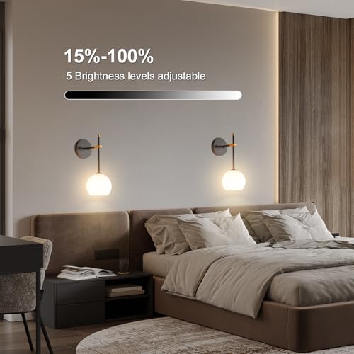 Black Gold Battery Operated Wall Sconces Set of 2, Rechargeable Wireless Wall Lights with Milky White Frosted Glass, 12 RGB and 3CCT Dimmable, Wall Lamps with Remote for Bedroom Living Room Hallway - color: Black Gold