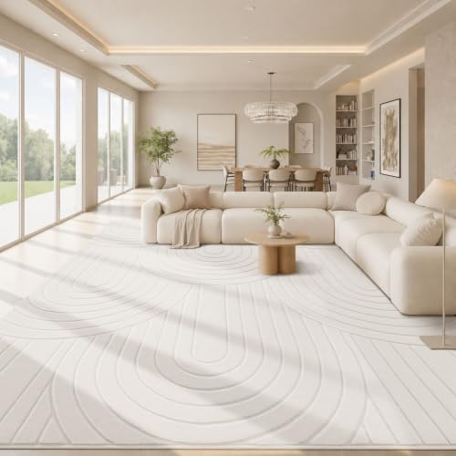 Sour Lemon 8x10 Area Rugs for Living Room Bedroom, Washable Rug Cream | Machine Carpet Modern Non-Slip, Soft Large Fluffy Plush Thick, Big, Geometric High-Low Pile Nersy Rug for Kids Dining Room - color: Cream, size: 8' x 10' (Rectangular)