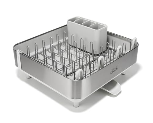 Joseph Joseph Extend Steel Plus Extendable Dish Rack Steel, Small to Large Dish Drainer with Wine Glass Holder & Drain Spout - color: Light Stone, style: Plus