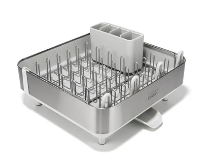 Joseph Joseph Extend Steel Plus Extendable Dish Rack Steel, Small to Large Dish Drainer with Wine Glass Holder & Drain Spout - color: Light Stone, style: Plus