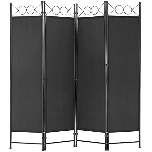 PayLessHere 4-Panel Folding Room Divider | 6ft, Black | Light & Portable | Wooden Wall Divider with Hand Woven Mesh | Easy to Move Privacy Screen | For Space Separation, Living Room, Bedroom, Office - color: Black
