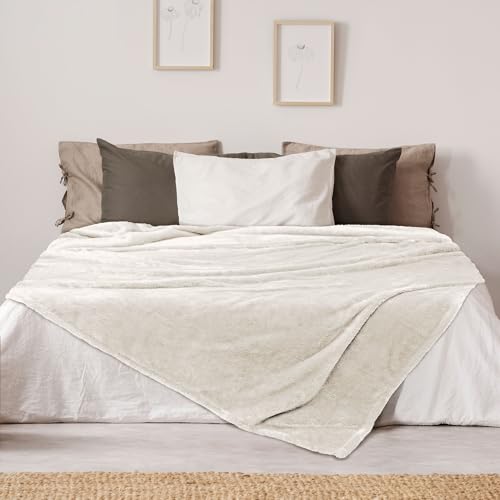 DEZ FURNISHINGS Ultra Soft Plush Fleece Throw Blanket, Double Sided Cozy Thick Warm Blanket for Sofa & Bed, Throw XL (60" x 70"), Ivory - color: Ivory, size: Throw XL (60" x 70")