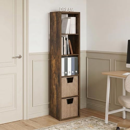5-Cube Tall Bookshelf, Cubicle Shelf Bookcase with Open Back, Position Reversible Book Shelf, 15 x 16 x 72, for Home Office, Living Room, Amber Pine - color: Amber Pine, size: 5 Tier