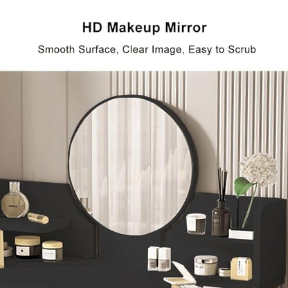 Makeup Vanity Table Set with Mirror, Medium Density Fiberboard Modern Makeup Vanity Dressing Desk with 2 Drawers and 2 Shelves, 31.5"(L)*15.7"(W)*47.2"(H), White (Without Stool) (Black) - color: Black