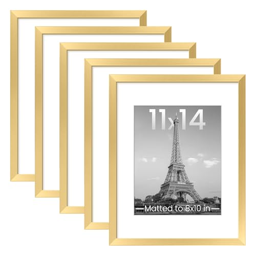 upsimples 11x14 Picture Frame, Gallery Wall Frames Set of 5, Gold | Photo Frame Collage Wall Decor, 11 x 14 Frame, 8x10 Frame with Mat for Family, Baby, Hallway, Diamond, Wedding - color: Gold, size: 11x14