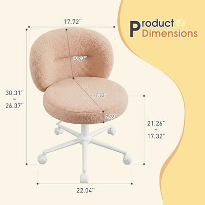 Homkdom Round Vanity Chair with Silent Wheels, 17.32" Wide Seat | Height Adjustable, 360 Swivel & Smooth Rolling, Armless Design for Makeup and Study - Yellow - color: Yellow