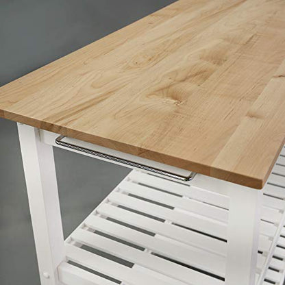 Casual Home Solid Wood Kitchen Island, Natural Maple Top, White Base (New) 40*20*36.5inch - color: Natural Maple Top, White Base (New)