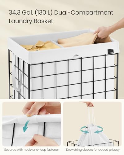 SONGMICS Laundry Hamper, 34.3 Gal. (130L) Laundry Basket, Collapsible Clothes Hamper, Removable and Washable Liner, Metal Wire Frame, for Bedroom Bathroom, Cream White ULCB113W01 - color: Cream White, size: 130 L