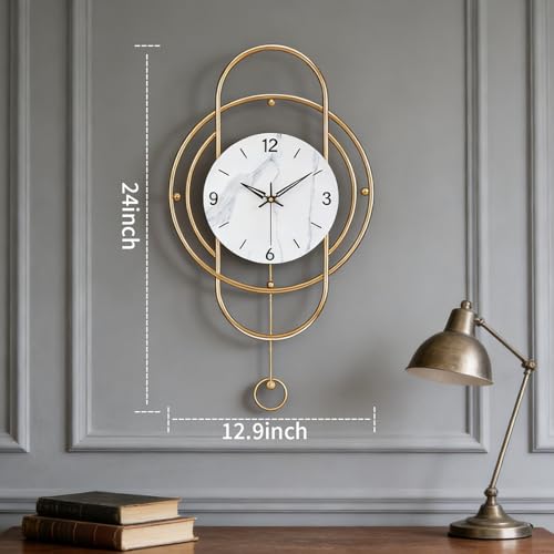 SIN&MI Large Wall Clocks for Living Room Decor Modern Metal Silent Decoration Wall Clock Battery Operated Non-Ticking for Kitchen Bedroom Office Home Clock Wall Decor for Indoor House/12.9 * 24 Inch - color: 5686white