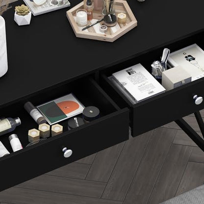 WiberWi Home Office Desk with Drawers, Modern Writing Computer Desk for Bedroom, Small Makeup Vanity Table Study Table for Home Office,Black - color: Black