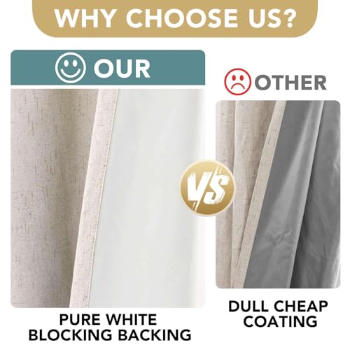 H.VERSAILTEX Linen Blackout Curtains 63 Inches Long, Full Blackout Thermal Insulated Textured Linen Look Curtain Draperies Anti-Rust Grommet with White Liner, 2 Panels, Natural - color: Natural, size: 52"W x 63"L (Pack of 2)