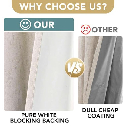 H.VERSAILTEX Linen Blackout Curtains 63 Inches Long, Full Blackout Thermal Insulated Textured Linen Look Curtain Draperies Anti-Rust Grommet with White Liner, 2 Panels, Natural - color: Natural, size: 52"W x 63"L (Pack of 2)