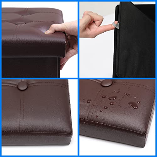 Bsketa Storage Ottoman, Folding Foot Stool with Thicker Foam Padded Seat Small Leather Storage Ottoman Bench Foot Rest for Living Room Foldable Coffee Table 17x13x13in,Brown - color: Brown