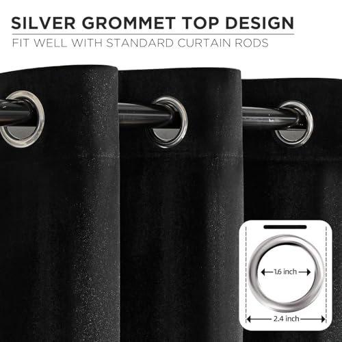 Joydeco Black Velvet Curtains 63 Inches Long, Luxury Grommet Blackout Curtain 2 Panels, Thermal Insulated Privacy Room Darkening Window Drapes for Bedroom Living Room Home Theatre (52Wx63L) - color: *Grommet | Black, size: 52"W x 63"L (Pack of 2)