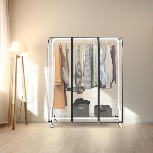 Zilink Clear Garment Rack Cover Transparent Clothes Rack Cover 50 in | Waterproof, Dustproof, Breathable, 2 Durable Zippers, Clear Garment Bags Wardrobe Cover for Garment Rack (Rack Not Included) - size: 50"L x 20"W x 60"H - Clear