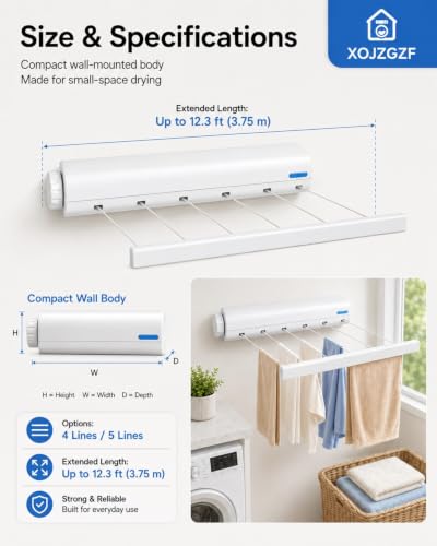 Retractable Multi-line Clothesline Dryer, Clothes Line Indoor, Balcony Laundry Lines, Heavy Duty Hanging Bar, Outside Wall Mounted Drying Rack Outdoor Hanger Spring-Loaded Automatic - color: 4 Ropesx1