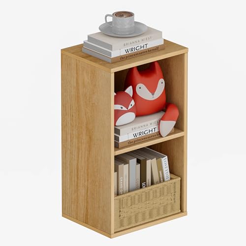 Book Shelf, Wooden Cube Storage Organizer with 11" Open Cubes, Stackable Modular Bookcase for Room Divider Storage, 2 Tier Bookshelf for Living Room, Bedroom, Office (Oak, 2-Cube) - color: Oak, size: 2-Cube