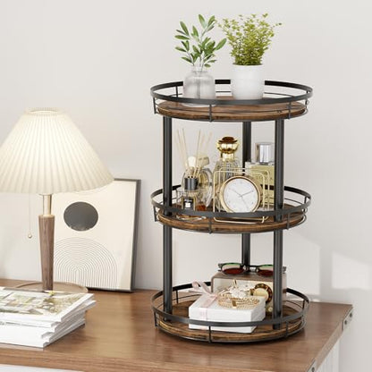 LAMU 12'' Wood Lazy Susan Spice Rack Organizer, 3 Tier Spice Organization for Cabinet, Countertop, Kitchen, Table Top, Pantry, Condiment and Seasoning Rack Organizer - size: 3 Tier 12 in