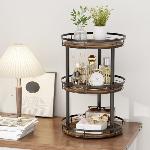 LAMU 12'' Wood Lazy Susan Spice Rack Organizer, 3 Tier Spice Organization for Cabinet, Countertop, Kitchen, Table Top, Pantry, Condiment and Seasoning Rack Organizer - size: 3 Tier 12 in