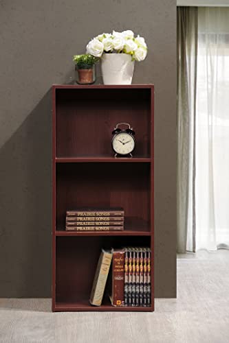 Hodedah 3-Shelf Bookcase in Mahogany - color: Mahogany, size: 3-Shelf