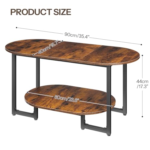 HOOBRO Coffee Table for Living Room, Oval Small Coffee Table with 2-Tier Open Storage Shelf, Industrial Cocktail Tea Table, Wooden Desktop Center Table, Farmhouse, Home Office, Rustic Brown BF09KF01 - color: Rustic Brown