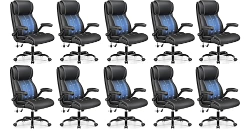 BESTFAIR Leather Executive Office Chair, Adjustable Lumbar Support, Black | Neck & Lumbar Relief for Prolonged Sitting, Flip-Up Arms, 21" Wide Padded Seat, Scratch-Resistant PU Leather, Tilt, 10 Pack - color: Black, size: 10 Pack