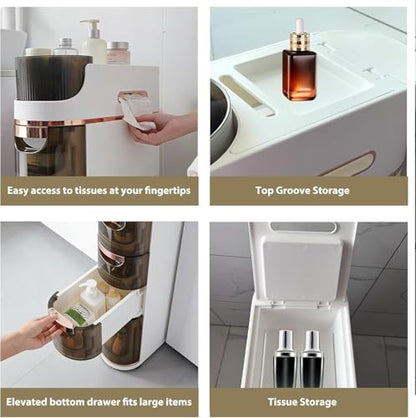 BGYMF 4-Tier Narrow Slim Bathroom Storage Cabinet,Movable,White | ABS and PP,with Wheels and Drawers,Large Storage Capacity,Water Resistant,Toilet Paper Holder,for Small Spaces - size: Slim 4 Tiers