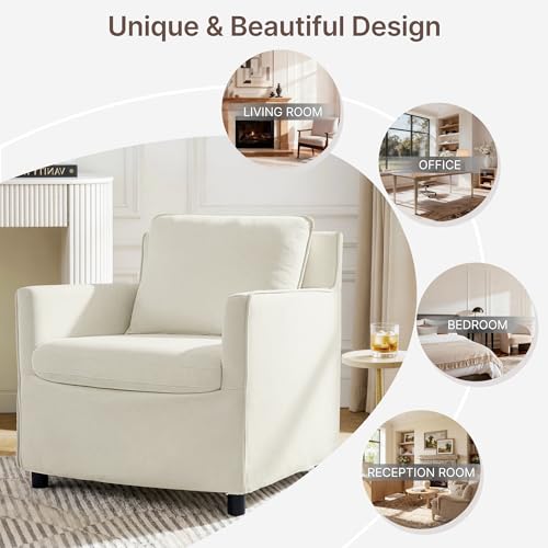 KISLOT, Upholstered Barrel Accent Chair, Cream White | Modern Single Sofa, Living Room, Bedroom, Reading Spaces, Office